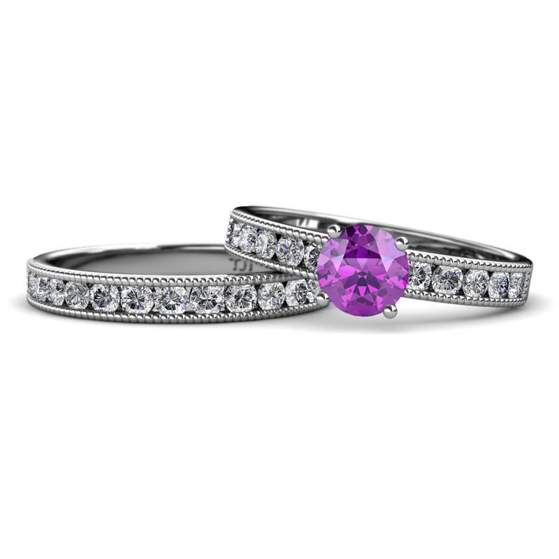 Ronia Classic Amethyst and Diamond Bridal Set Ring 