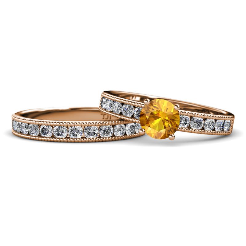 Ronia Classic Citrine and Diamond Bridal Set Ring 