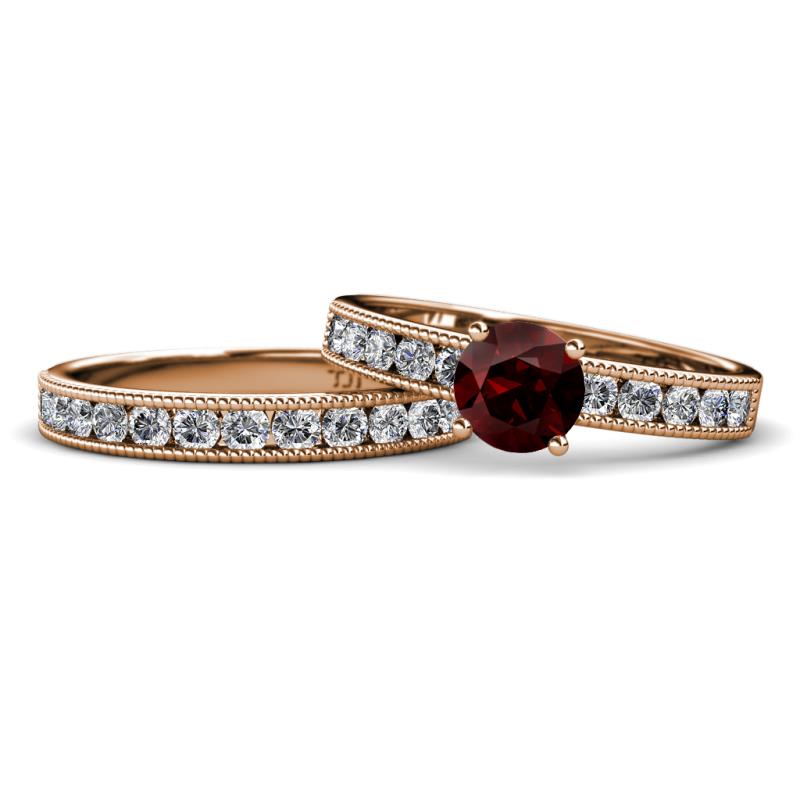Ronia Classic Red Garnet and Diamond Bridal Set Ring 
