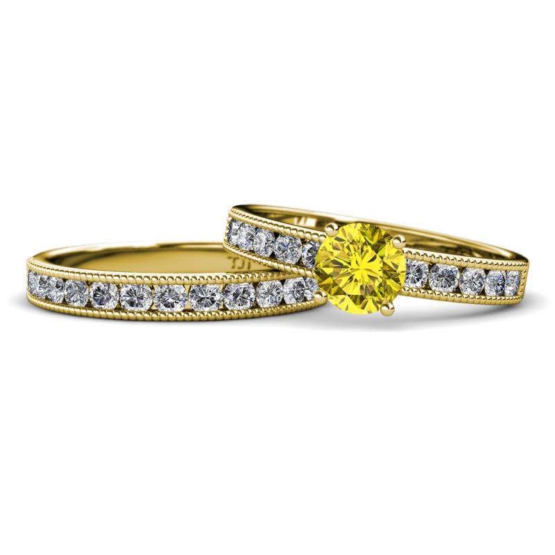 Ronia Classic Yellow and White Diamond Bridal Set Ring 