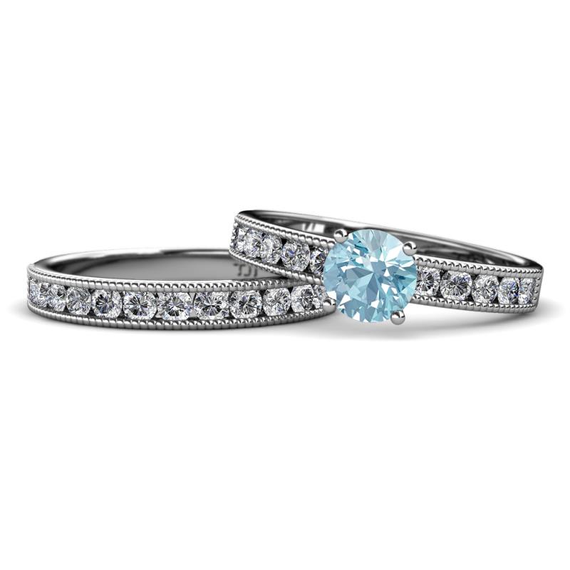 Ronia Classic Aquamarine and Diamond Bridal Set Ring 