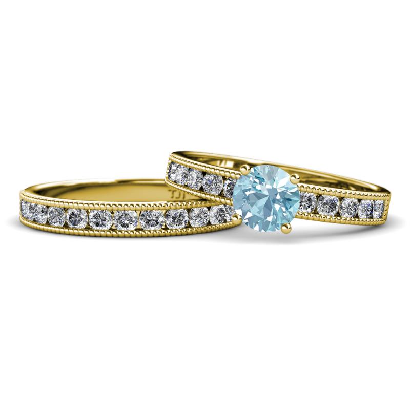 Ronia Classic Aquamarine and Diamond Bridal Set Ring 