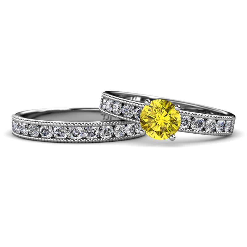 Ronia Classic Yellow and White Diamond Bridal Set Ring 