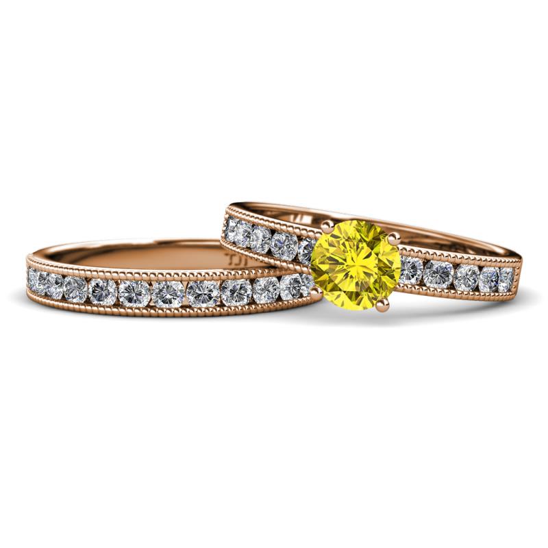 Ronia Classic Yellow and White Diamond Bridal Set Ring 