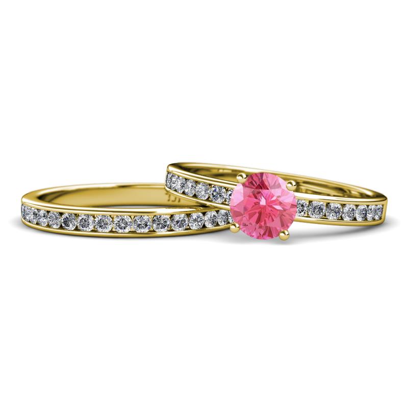 Salana Classic Pink Tourmaline and Diamond Bridal Set Ring 