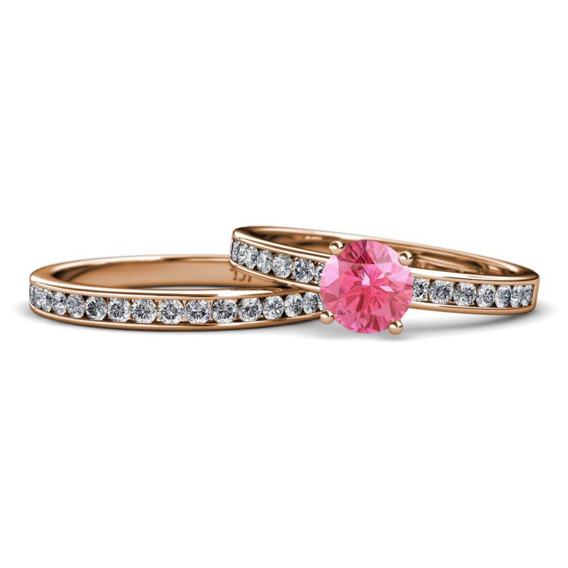 Salana Classic Pink Tourmaline and Diamond Bridal Set Ring 