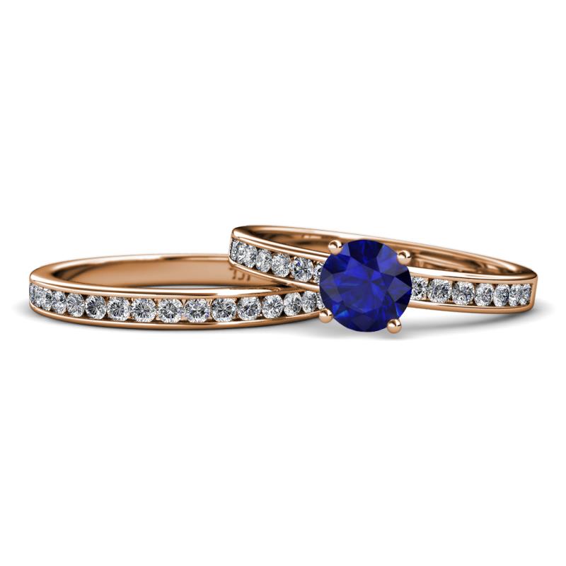 Salana Classic Blue Sapphire and Diamond Bridal Set Ring 