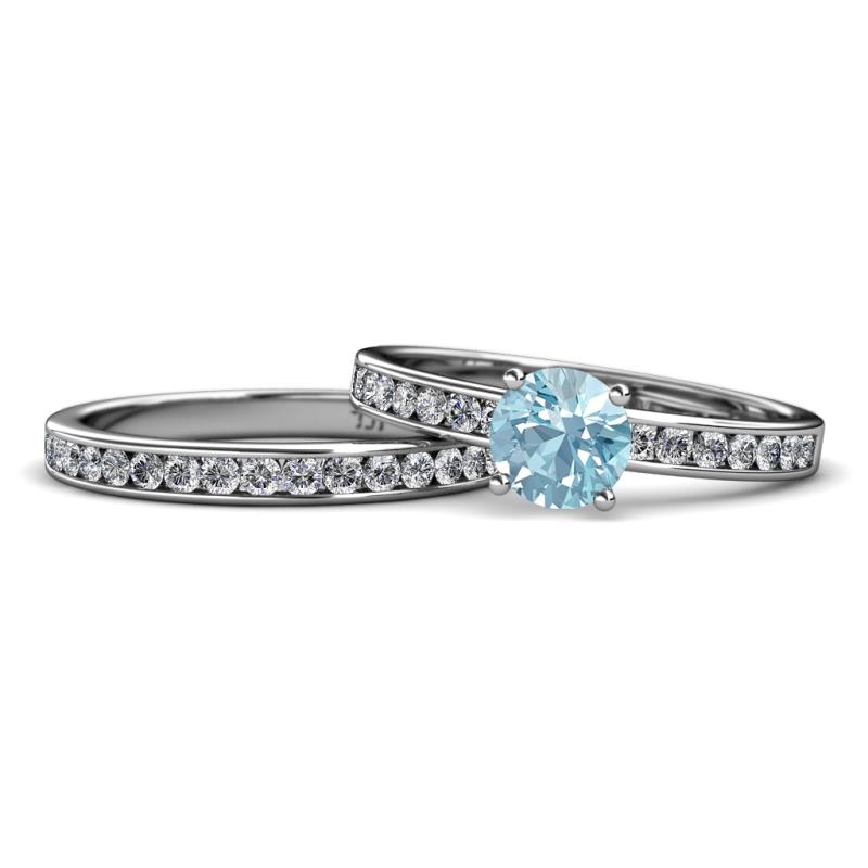 Salana Classic Aquamarine and Diamond Bridal Set Ring 