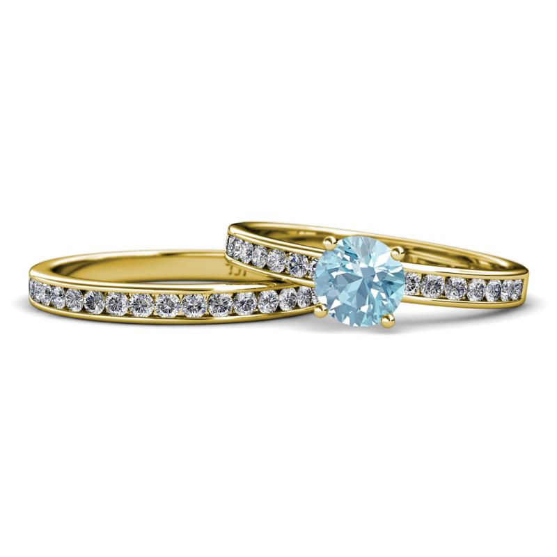 Salana Classic Aquamarine and Diamond Bridal Set Ring 