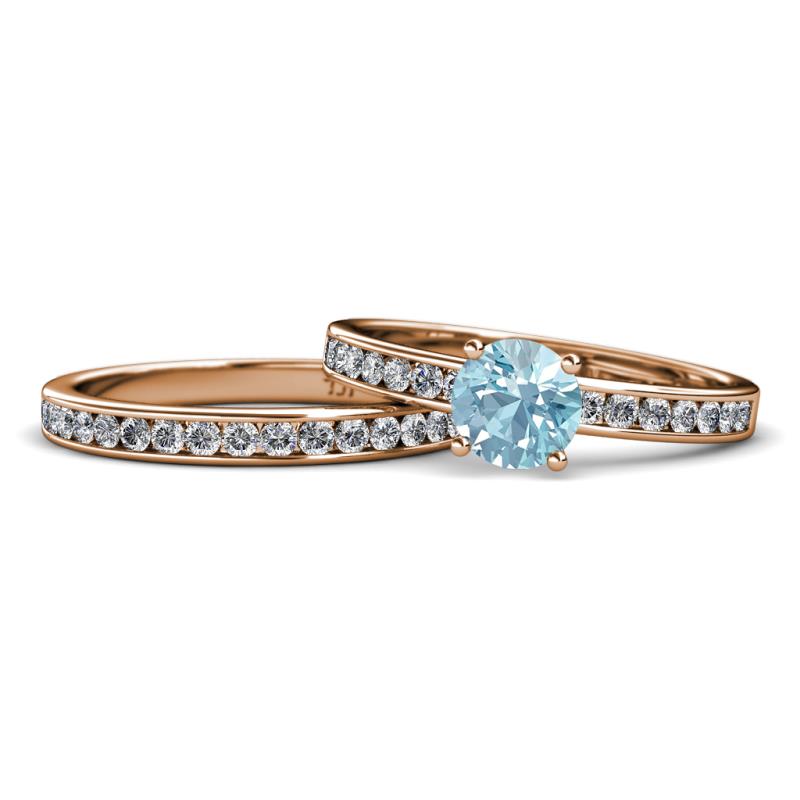 Salana Classic Aquamarine and Diamond Bridal Set Ring 