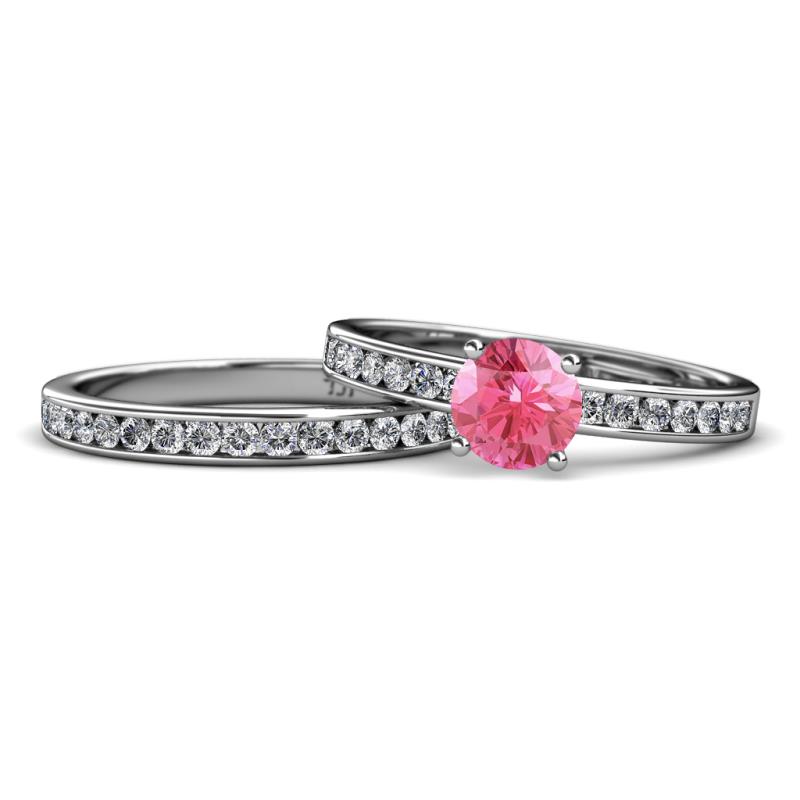 Salana Classic Pink Tourmaline and Diamond Bridal Set Ring 