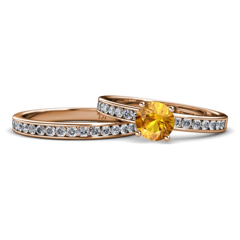 Salana Classic Citrine and Diamond Bridal Set Ring 