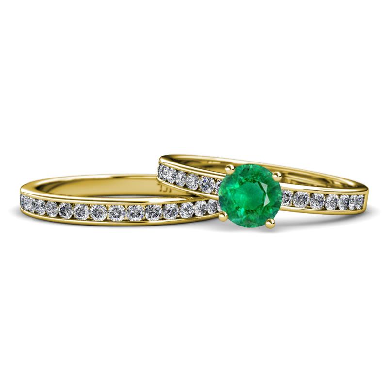 Salana Classic Emerald and Diamond Bridal Set Ring 
