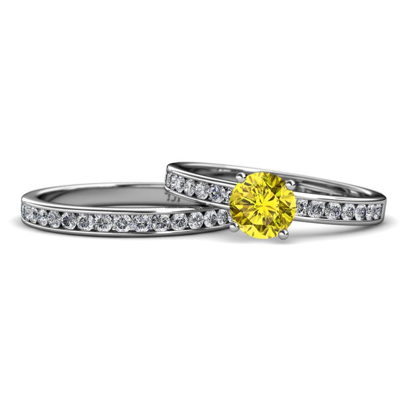 Salana Classic Yellow and White Diamond Bridal Set Ring 