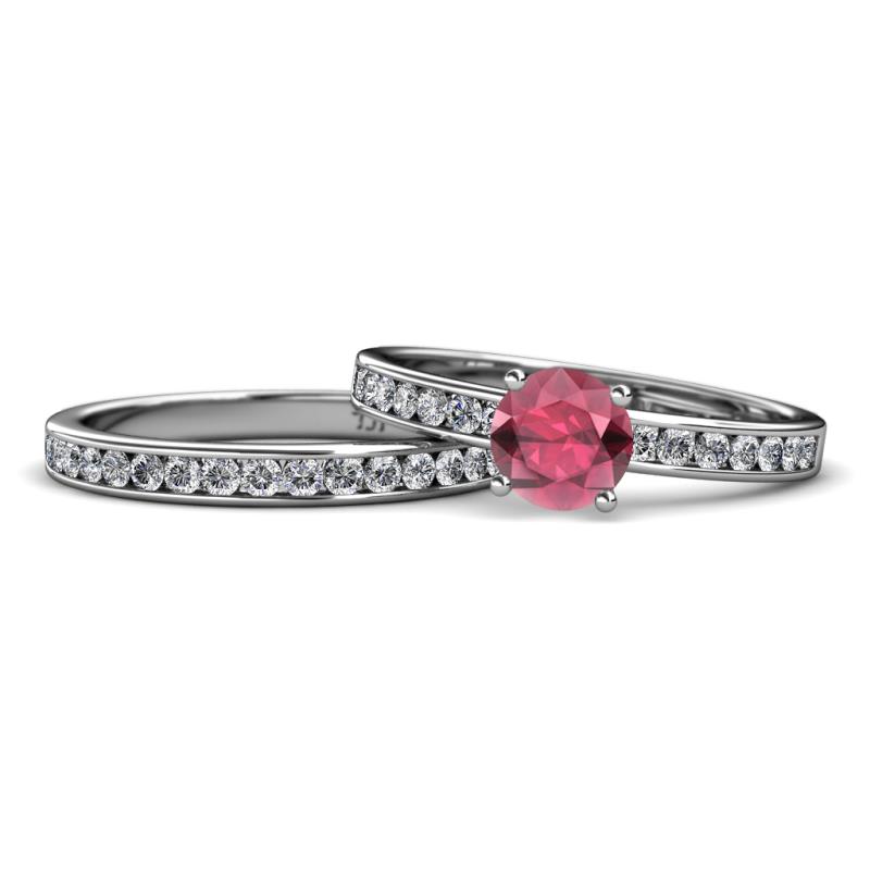 Salana Classic Rhodolite Garnet and Diamond Bridal Set Ring 