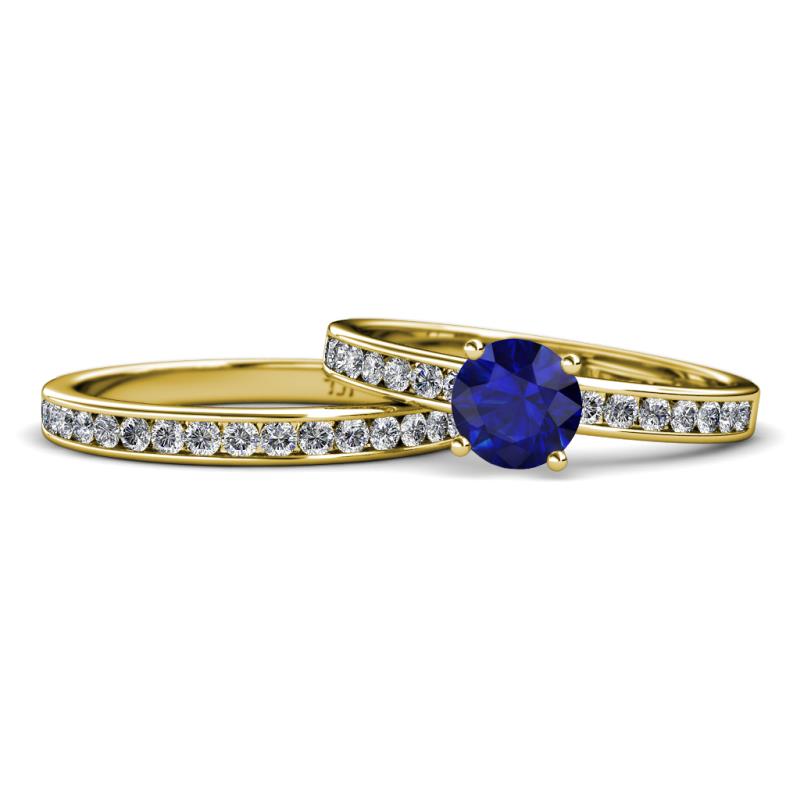 Salana Classic Blue Sapphire and Diamond Bridal Set Ring 
