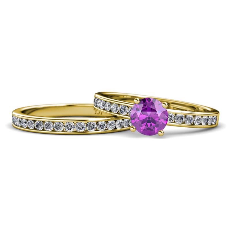 Salana Classic Amethyst and Diamond Bridal Set Ring 