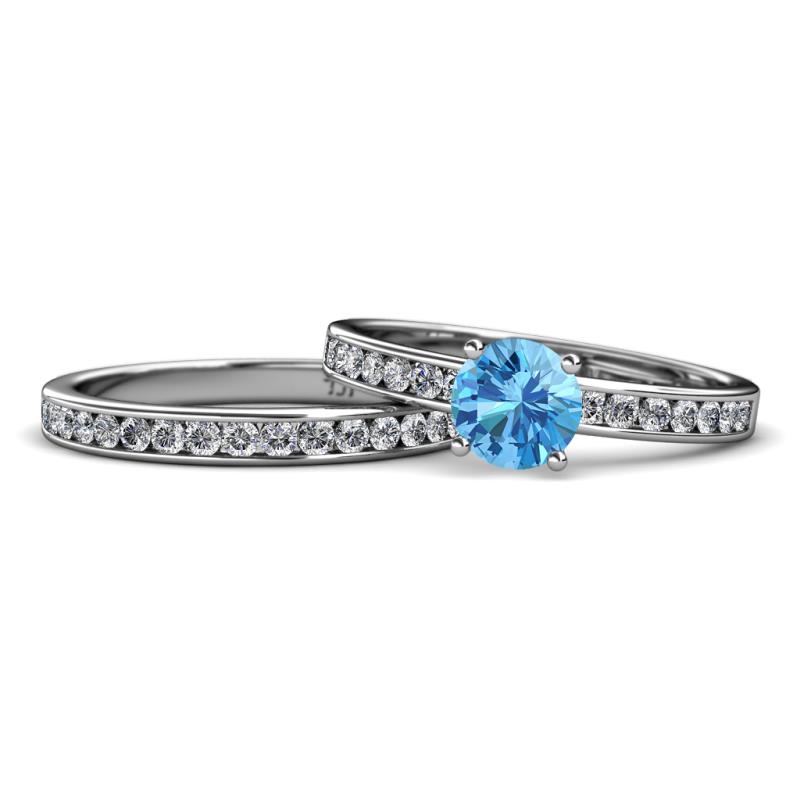 Salana Classic Blue Topaz and Diamond Bridal Set Ring 