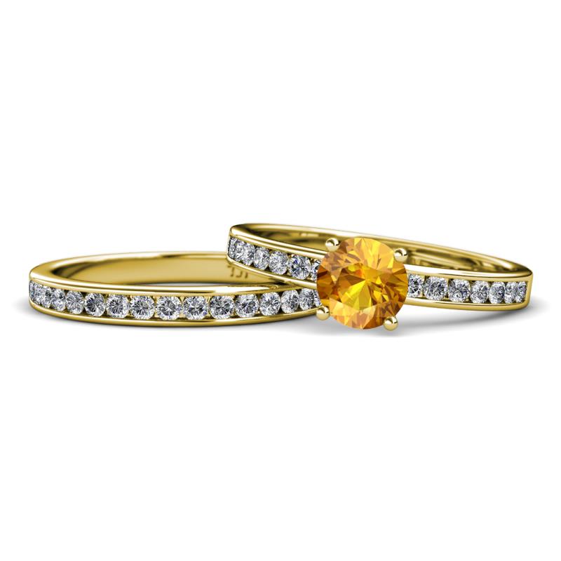 Salana Classic Citrine and Diamond Bridal Set Ring 