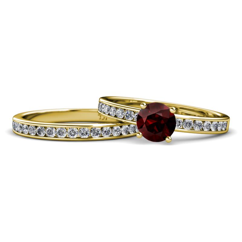 Salana Classic Red Garnet and Diamond Bridal Set Ring 