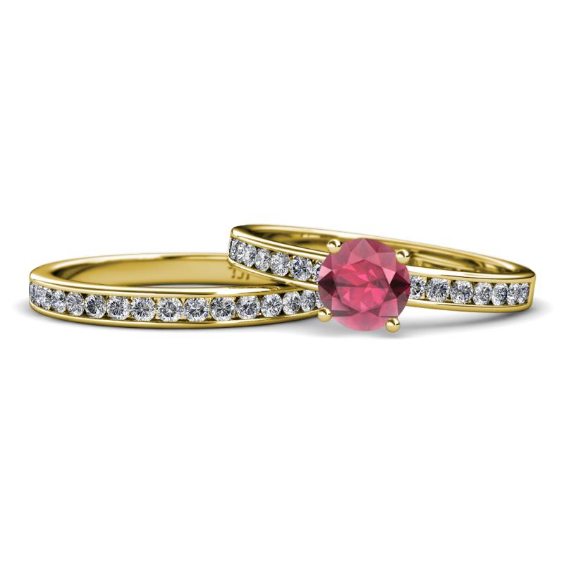 Salana Classic Rhodolite Garnet and Diamond Bridal Set Ring 