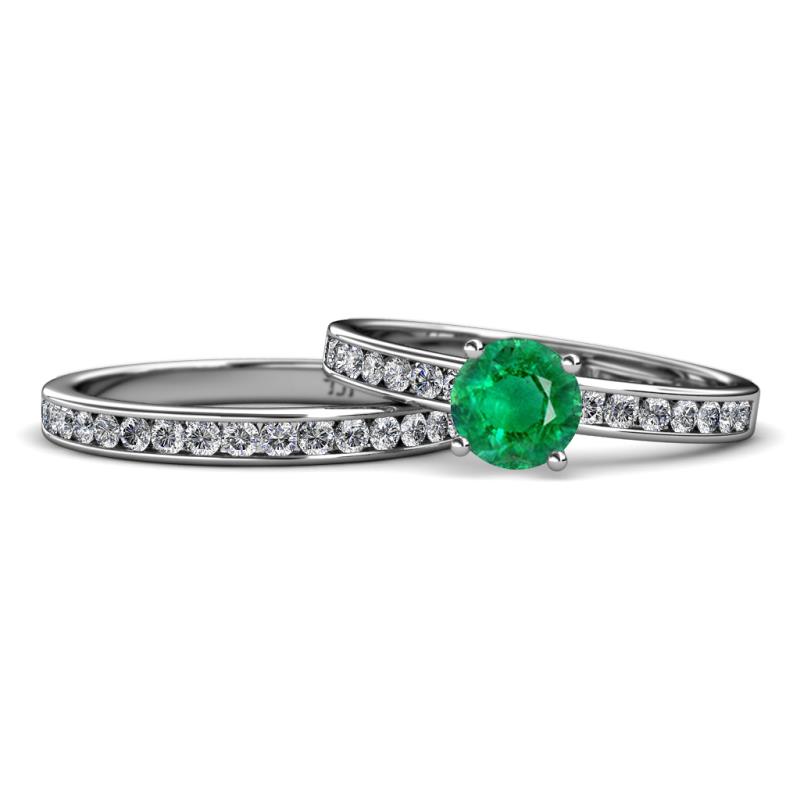 Salana Classic Emerald and Diamond Bridal Set Ring 