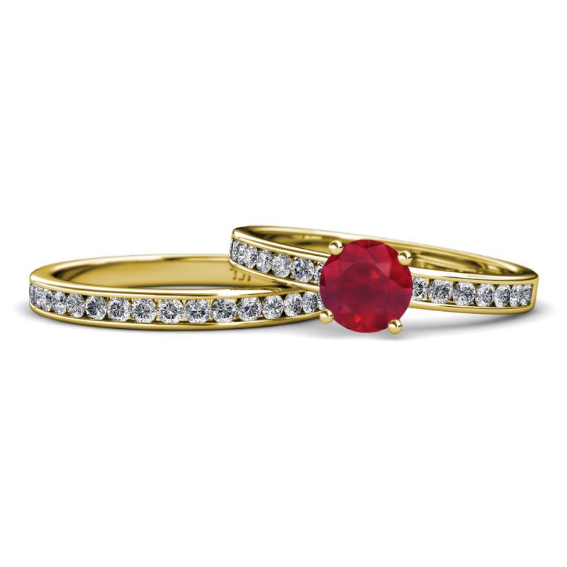 Salana Classic Ruby and Diamond Bridal Set Ring 