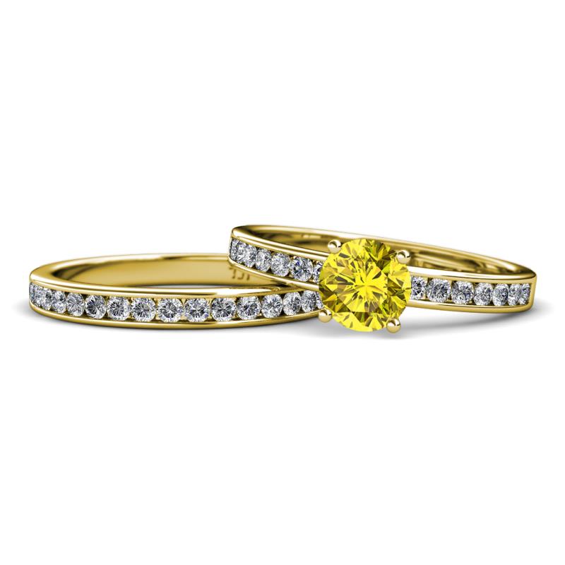 Salana Classic Yellow and White Diamond Bridal Set Ring 