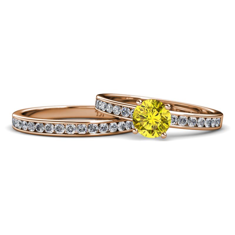 Salana Classic Yellow and White Diamond Bridal Set Ring 
