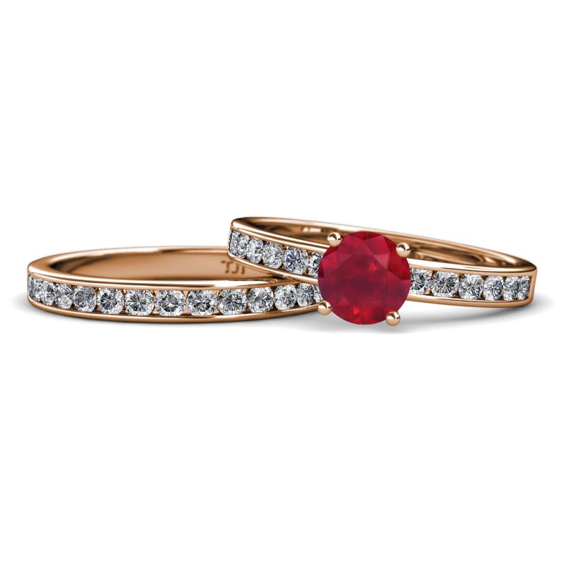 Salana Classic Ruby and Diamond Bridal Set Ring 