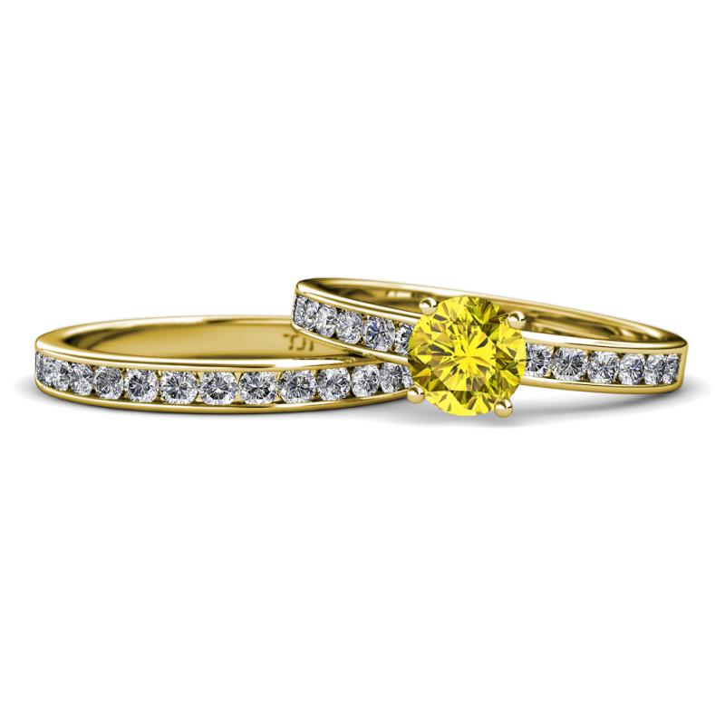 Salana Classic Yellow and White Diamond Bridal Set Ring 