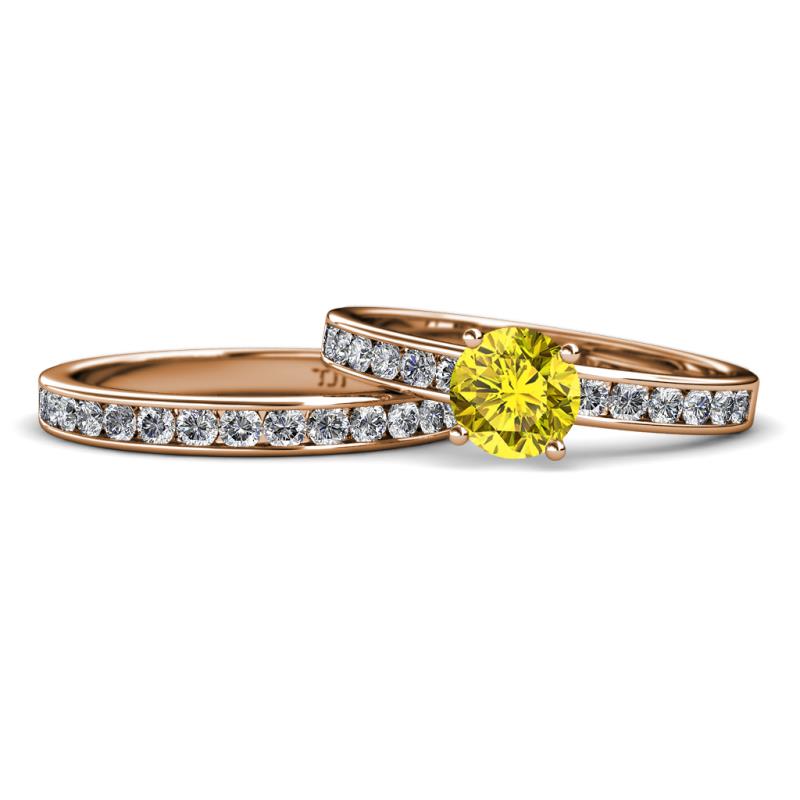 Salana Classic Yellow and White Diamond Bridal Set Ring 