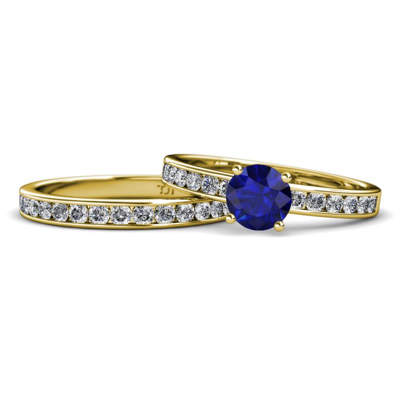 Salana Classic Blue Sapphire and Diamond Bridal Set Ring 