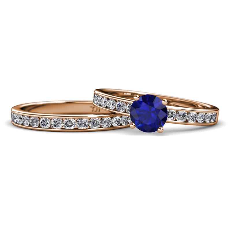 Salana Classic Blue Sapphire and Diamond Bridal Set Ring 
