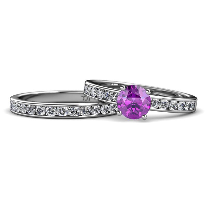 Salana Classic Amethyst and Diamond Bridal Set Ring 