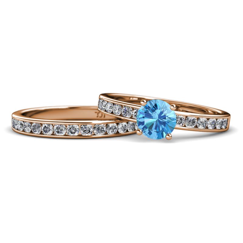 Salana Classic Blue Topaz and Diamond Bridal Set Ring 