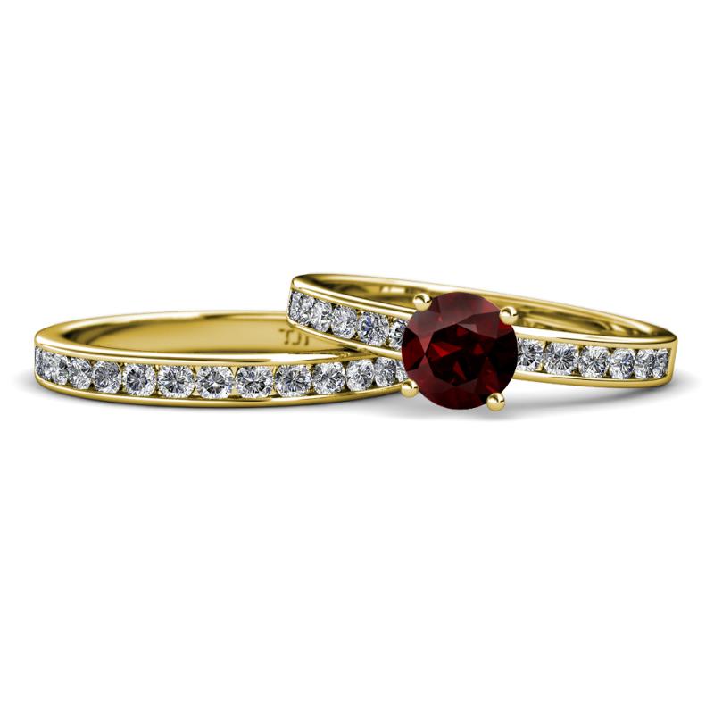 Salana Classic Red Garnet and Diamond Bridal Set Ring 