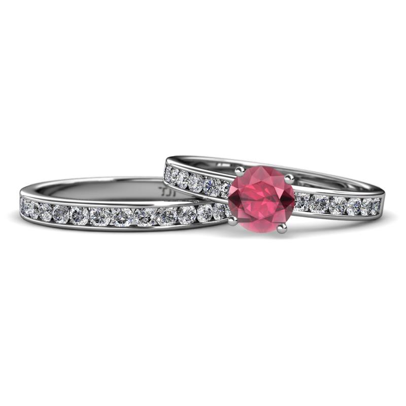 Salana Classic Rhodolite Garnet and Diamond Bridal Set Ring 
