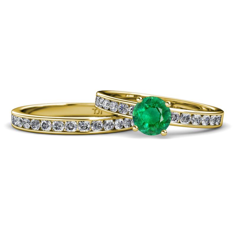 Salana Classic Emerald and Diamond Bridal Set Ring 