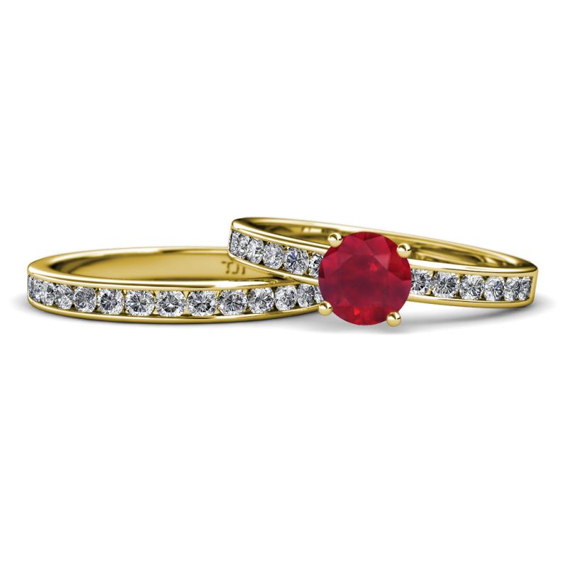 Salana Classic Ruby and Diamond Bridal Set Ring 