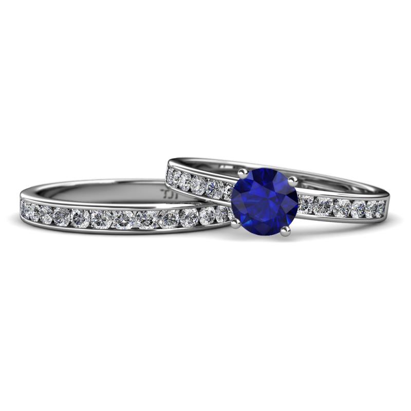 Salana Classic Blue Sapphire and Diamond Bridal Set Ring 