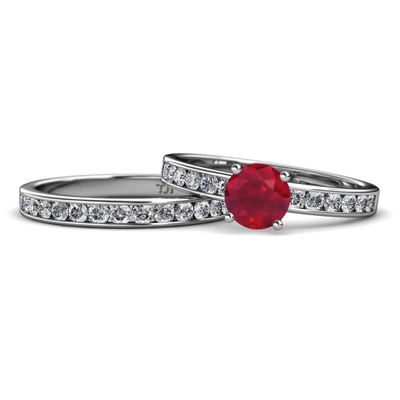 Salana Classic Ruby and Diamond Bridal Set Ring 