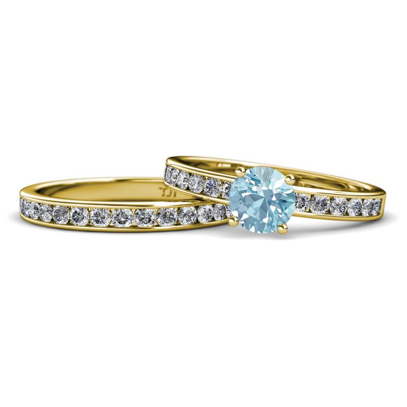 Salana Classic Aquamarine and Diamond Bridal Set Ring 