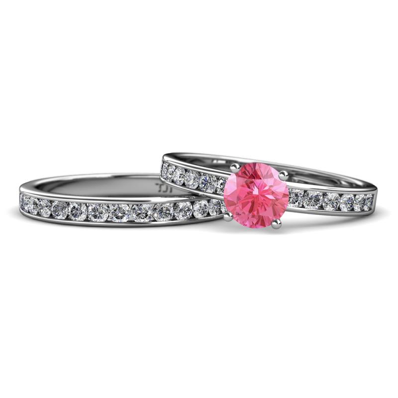 Salana Classic Pink Tourmaline and Diamond Bridal Set Ring 