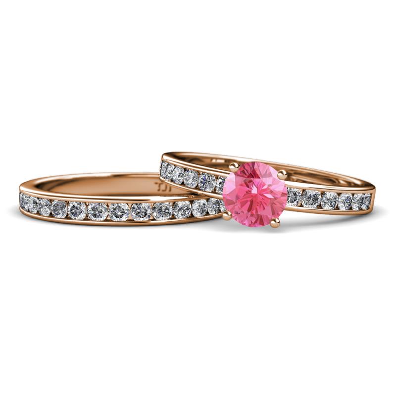 Salana Classic Pink Tourmaline and Diamond Bridal Set Ring 