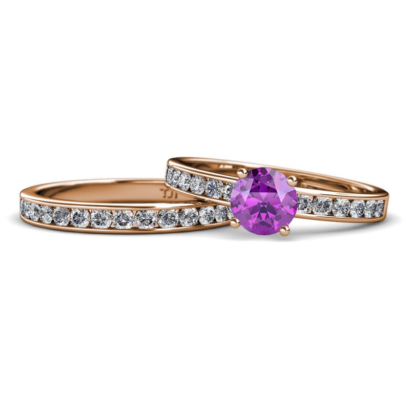 Salana Classic Amethyst and Diamond Bridal Set Ring 
