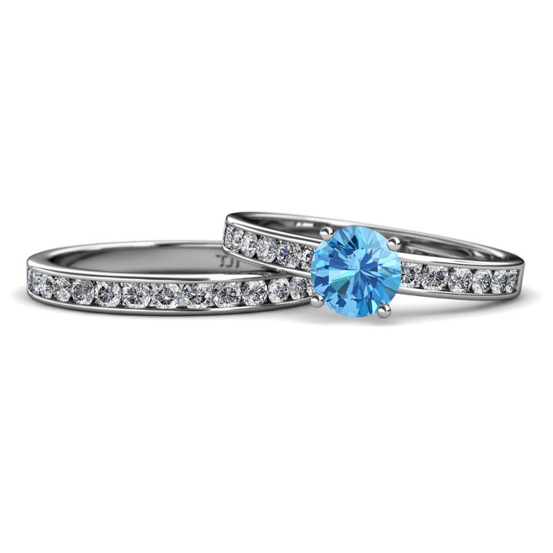 Salana Classic Blue Topaz and Diamond Bridal Set Ring 