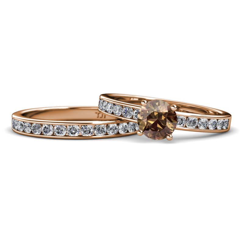 Salana Classic Smoky Quartz and Diamond Bridal Set Ring 