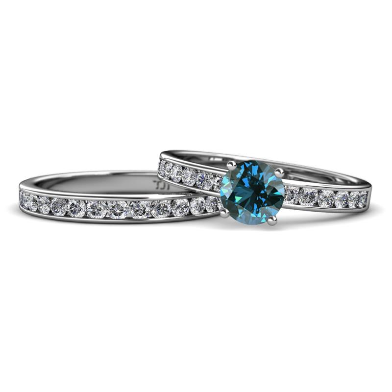 Salana Classic Blue and White Diamond Bridal Set Ring 