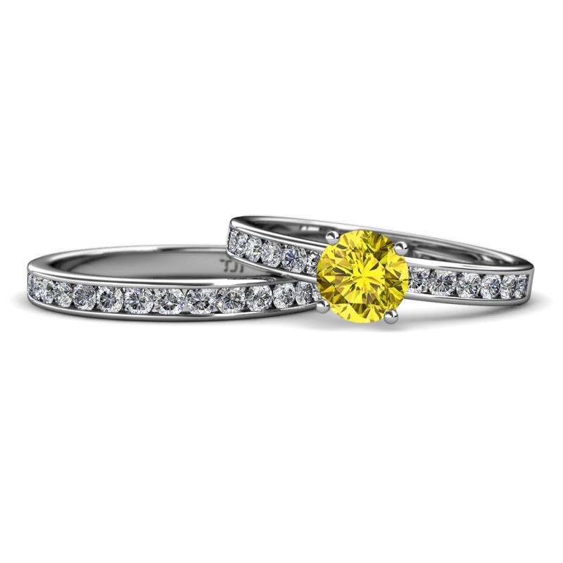 Salana Classic Yellow and White Diamond Bridal Set Ring 